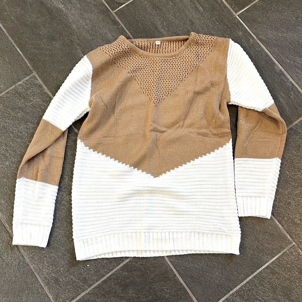 NWOT shermie Knitted Sweater Stitching Colorblock Loose Sweater small - Picture 3 of 3